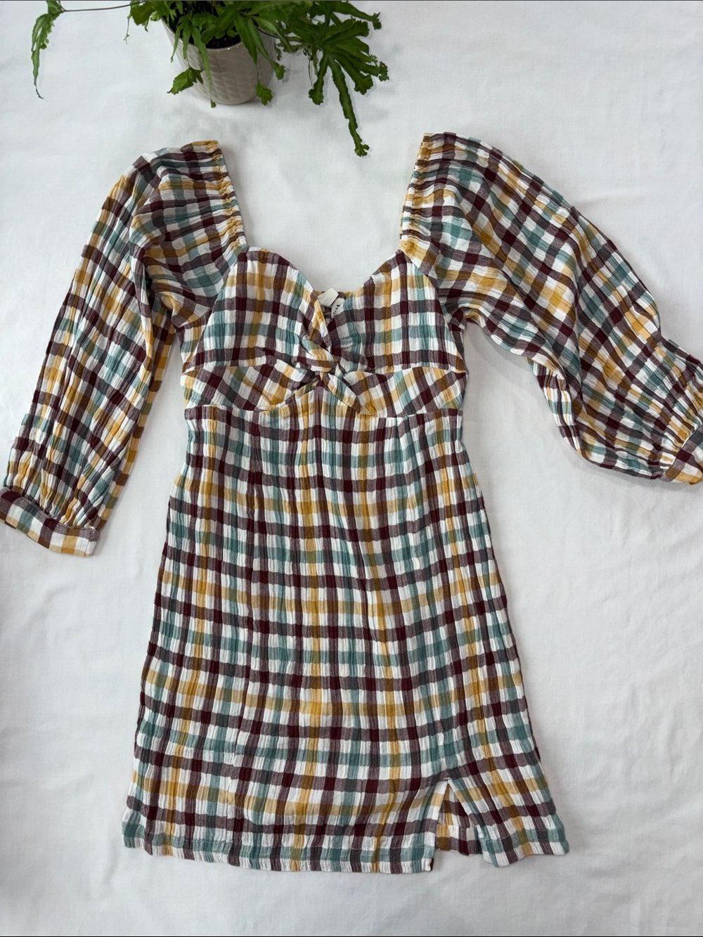 Roxy Plaid Mini Dress in Mustard, Teal & Burgundy